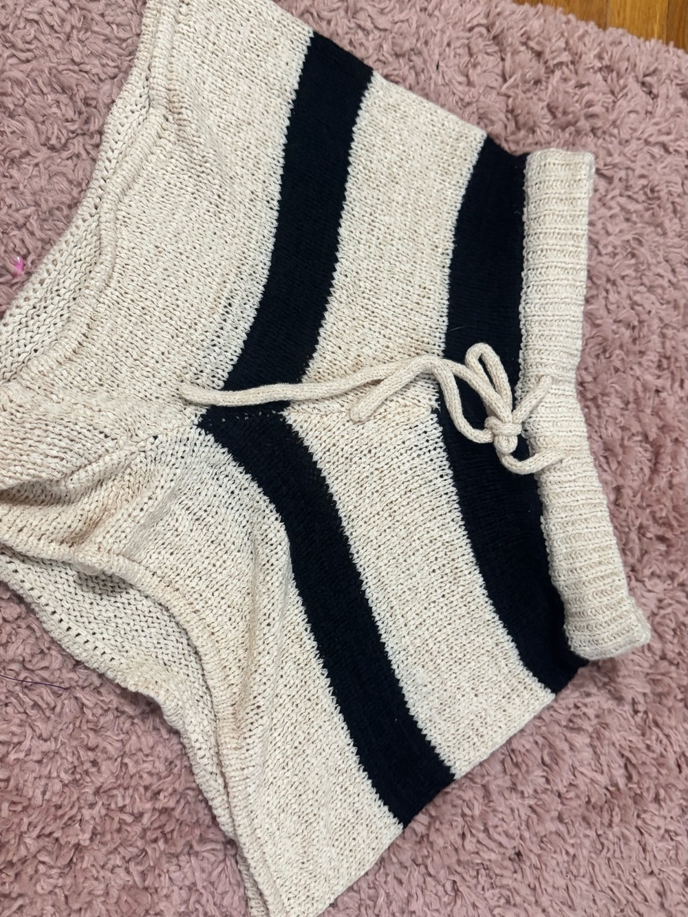 Striped Knit Lounge Shorts - Cream & Black